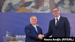 Унгарскиот премиер Виктор Орбан по денешната посета на Белград со српскиот претседател Александар Вучиќ.