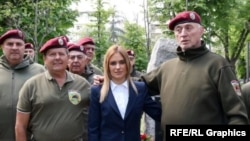 Ish-pjesëtarë të Njësisë për Operacione Speciale me ministren e Punës, Punësimit, Çështjeve të Veteranëve dhe Sociale të Serbisë, Millica Gjurgjeviq Stamenkovski.