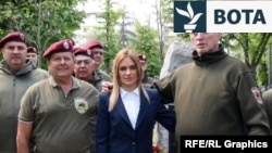 Ish-pjesëtarë të Njësisë për Operacione Speciale me ministren e Punës, Punësimit, Çështjeve të Veteranëve dhe Sociale të Serbisë, Millica Gjurgjeviq Stamenkovski.