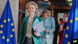 European Commission President Ursula von der Leyen arrives at the weekly College of Commissioners meeting at EU headquarters in Brussels on March 19.