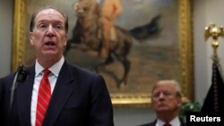 David Malpass speaks at an event with U.S. President Donald Trump at the White House in Washington on February 6.