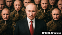 Коллаж: Путин и потери на фронте