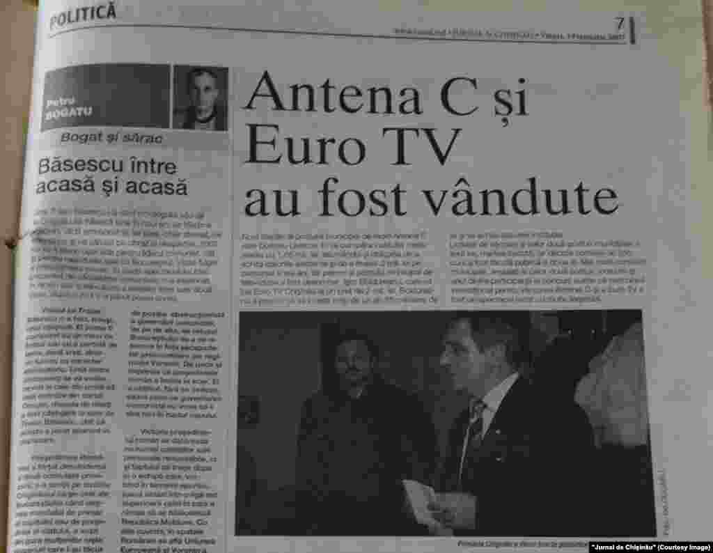 &quot;Jurnal de Chişinău&quot;, 19 ianuarie 2007, posturile municipale de radio şi TV din Chişinău au fost vândute cu scandal