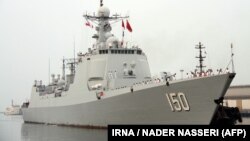 Chinese navy destroyer making a landfall at the Iranian port of Bandar Abbas on the Persian Gulf on September 20, 2014.