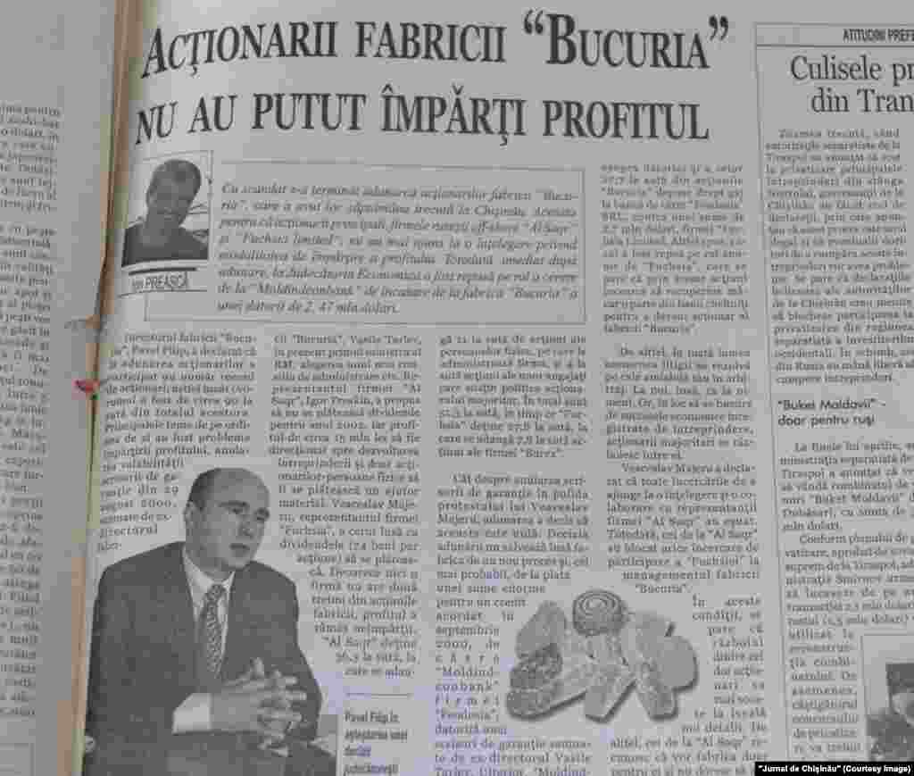 &quot;Jurnal de Chişinău&quot;, 23 mai 2003, directorul fabricii Bucuria Pavel Filip