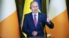Irish Prime Minister Micheal Martin speaks during a visit to Kyiv on July 6.