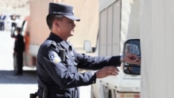 A border patrol agent works at the Bedel crossing between China and Kyrgyzstan. (file photo)
