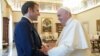 Pope Francis greets French President Emmanuel Macron at their previous meeting in November 2021.