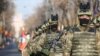 Military detachments participate in the rehearsal for the military parade organized on December 1, on the occasion of celebrating the National Day of Romania, at the Arc de Triumph in Bucharest.