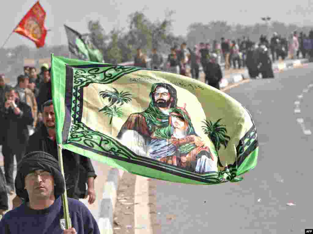 Beatific images of Imam Hussein are conspicuous among Shi'a during events surrounding Muharram, including the pilgrimages to the site in modern Iraq of the Battle of Karbala.