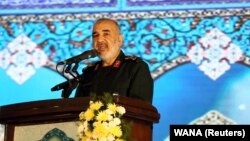 Commander-in-chief of the Islamic Revolutionary Guard Corps Hossein Salami delivers a speech during the forty-day memorial, of Iran's Qods Force commander Qassem Soleimani. February 13, 2020