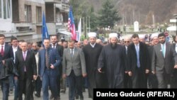 Mourners commemorate the 23rd anniversary of the killings in Strpci with Muamer Zukorlic, mufti of the Islamic Community in Serbia, on February 27, 2016.