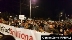 Protests continued for a 12th straight Saturday in Belgrade on February 23.