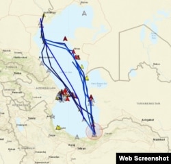Треки нескольких российских танкеров и сухогрузов, осуществляющих перевозки между Ираном и Россией