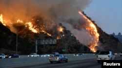 U.S, Los Angeles, California -- The Getty Fire burns near the Getty Center