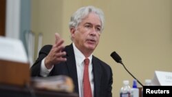 US - CIA Director William Burns gestures as he speaks during a House Intelligence Committee hearing on worldwide threats in Washington, D.C., April 15, 2021. 