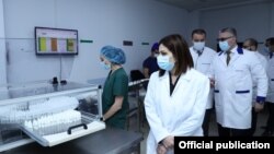 Armenia - Health Minister Anahit Avanesian visits the Armenian company Liqvor producing Sputnik Light vaccine, Yerevan, December 6, 2021.