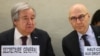 Secretarul general al ONU, Antonio Guterres (stânga) și Volker Turk, șeful ONU pentru drepturile omului, participă la ultima sesiune a Consiliului ONU pentru Drepturile Omului, la Geneva, la 27 februarie.