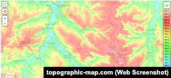Мапа висот на північ від Костянтинівки від проєкту topographic-map.com