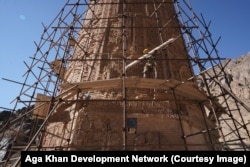A photo provided by the Aga Khan Development Network shows restoration being carried out on the Minaret of Jam in early September.
