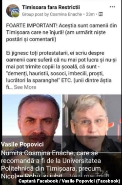 Postarea a fost distribuită și de unul dintre cei prezenți pe liste, diplomatul Vasile Popovici.