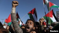 Palesztinok melletti tüntetés Jemenben 2023. október 13-án