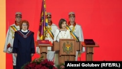 Maia Sandu rostește un discurs în timpul ceremoniei de învestire în funcția de președinte al R. Moldova de la Palatul Republicii, Chișinău, 24 decembrie 2024.