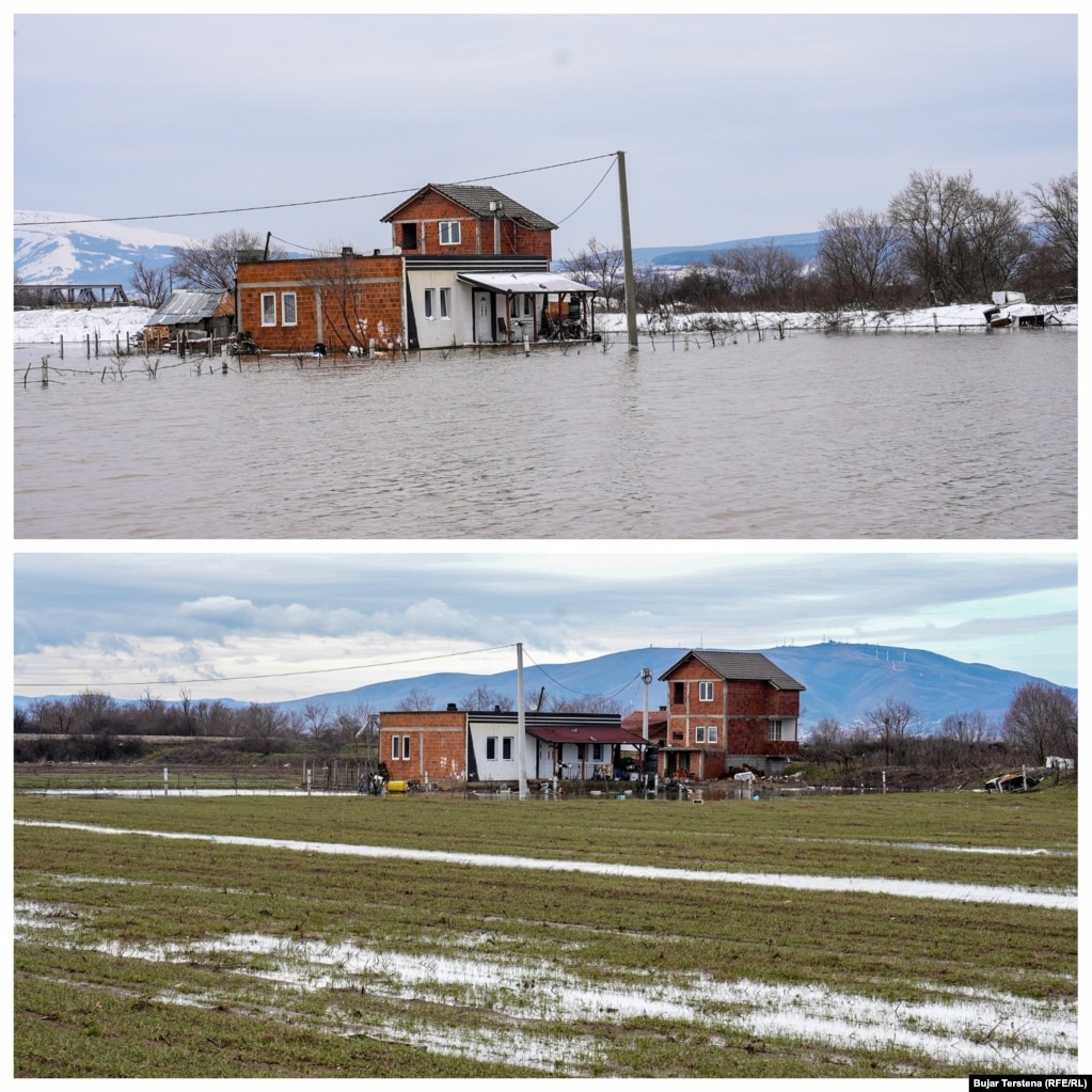 Uji kishte përmbytur një shtëpi dhe tokën e gjerë përreth pas reshjeve të mëdha të shiut në fillim të janarit.Fotografia poshtë tregon gjendjen në këtë vend tri javë pas.