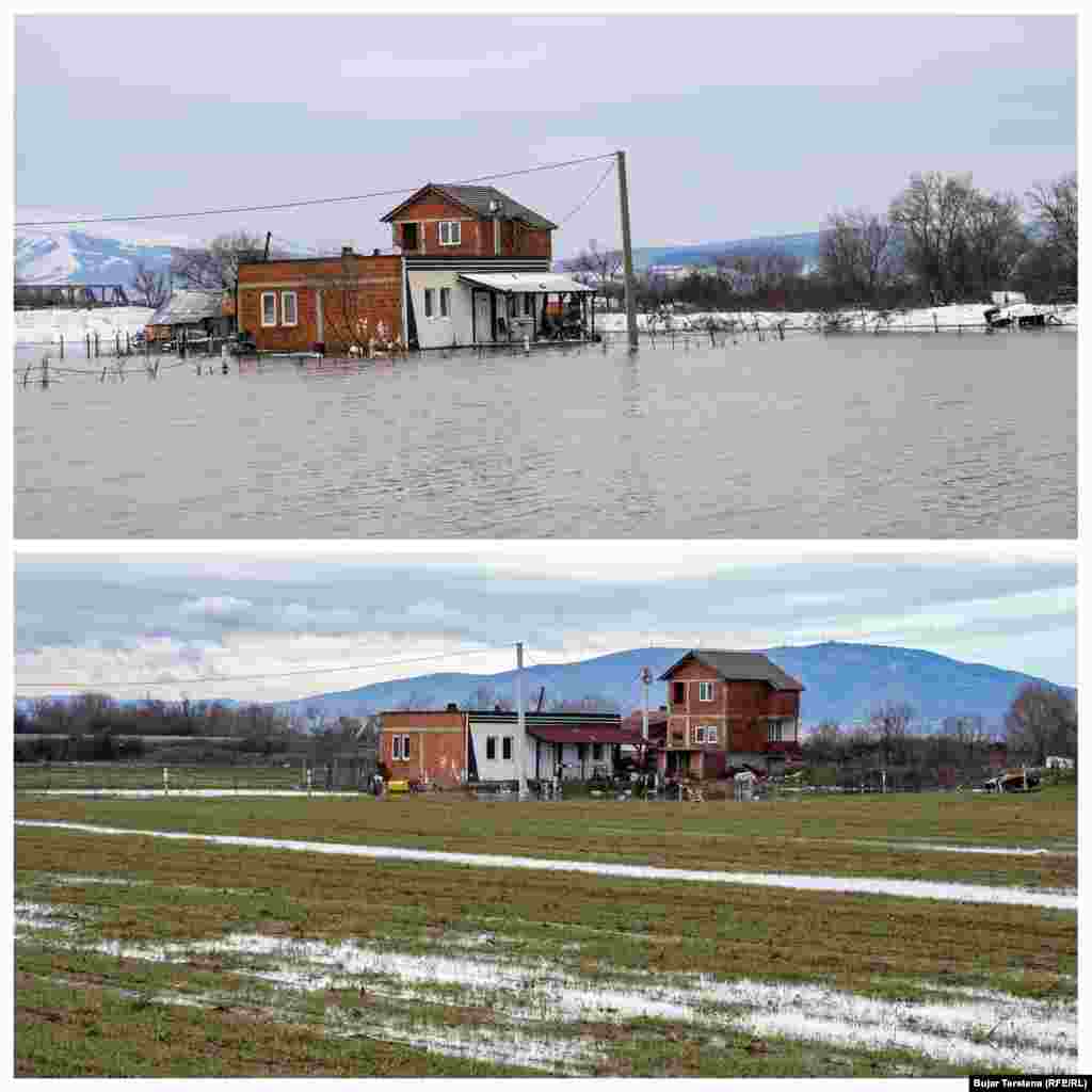Uji kishte përmbytur një shtëpi dhe tokën e gjerë përreth pas reshjeve të mëdha të shiut në fillim të janarit.Fotografia poshtë tregon gjendjen në këtë vend tri javë pas.