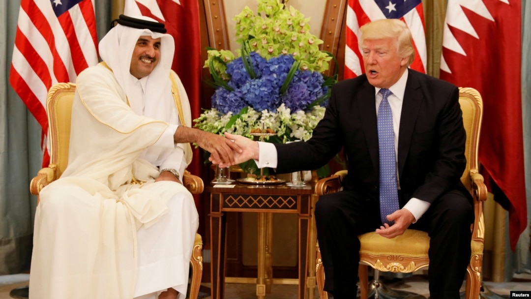 Qatari Emir Sheikh Tamim Bin Hamad al-Thani meets with U.S. President Donald Trump in Riyadh on May 21.