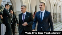 Premijer Hrvatske Andrej Plenković sa premijerom Crne Gore Milojkom Spajićem na Bledu u Sloveniji, u septembru 2025.