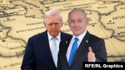 Президент США Дональд Трамп и премьер-министр Израиля Биньямин Нетаньяху на фоне карты Ирана. Коллаж
