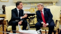 U.S. President Donald Trump (right) meets with NATO Secretary-General Mark Rutte at the White House in Washington on June 24.