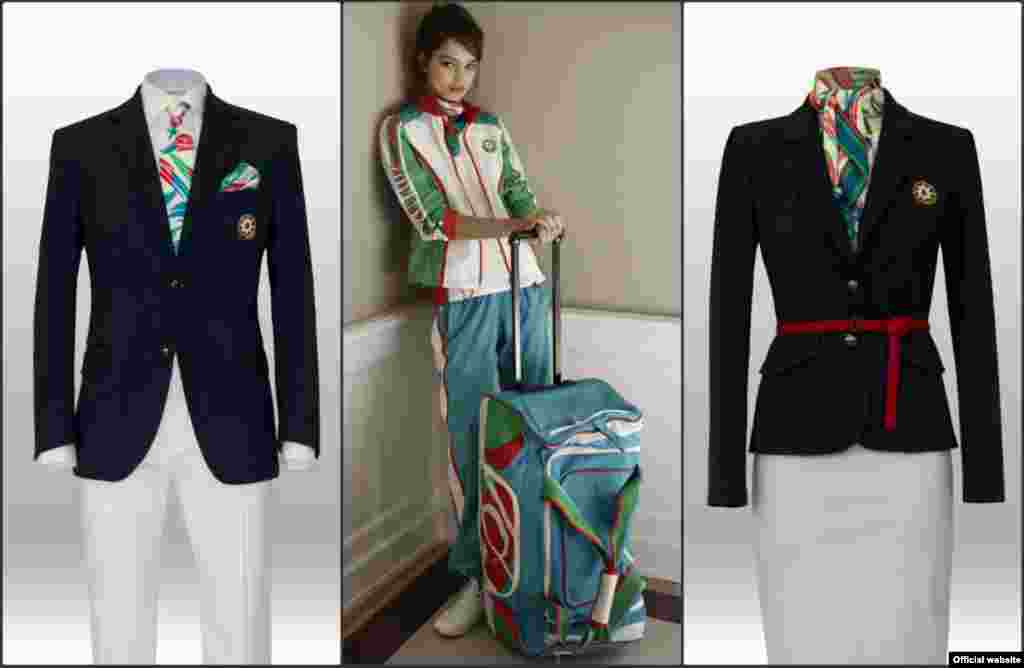 Italian fashion label Ermanno Scervino designed Azerbaijan&#39;s formal wear, rumored to be the most expensive of the ceremonial uniforms. The designs incorporate the colors, crescent moon, and eight-pointed star of Azerbaijan&#39;s flag.