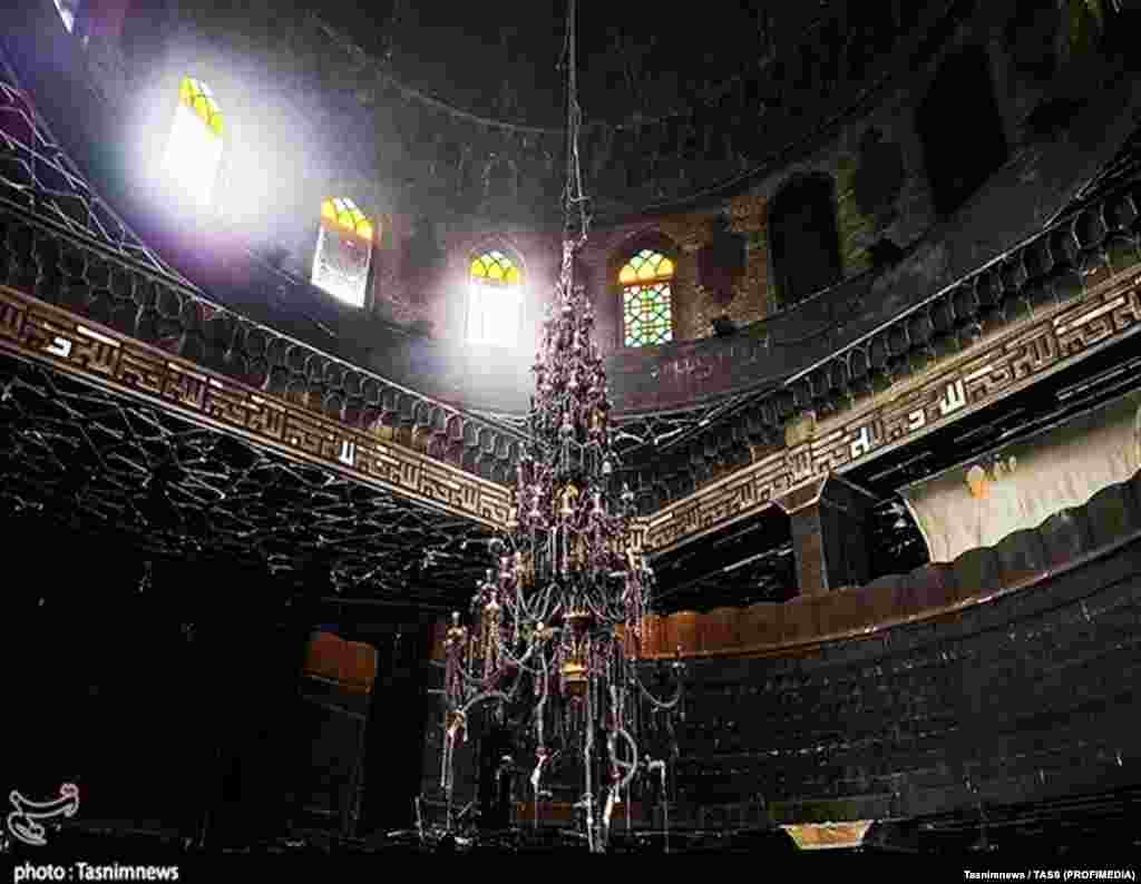 The interior of the gutted Abuzar Mosque.Analysts say the targeting of Mosques by protestors is in part due to many such religious buildings being used as recruitment and training centers for the Basij, a pro-regime paramilitary force.