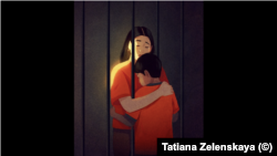 Kyrgyz artist Tatyana Zelenskaya's depiction of jailed journalist Makhabat Tajibek-kyzy and her son