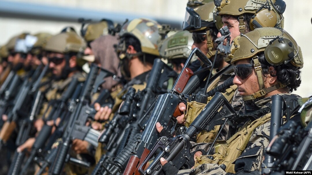 Taliban special forces fighters at the airport in Kabul on August 31 