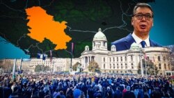 Президент Александр Вучич с беспокойством и растерянностью следит за происходящим на улицах и площадях сербских городов. Фотоколлаж