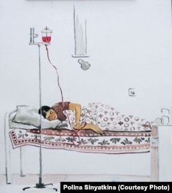 Картина Полины Синяткиной, на которой изображена ее соседка по палате