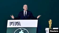 FIFA President Gianni Infantino speaks during the congress ahead of the summer's World Cup tournament.