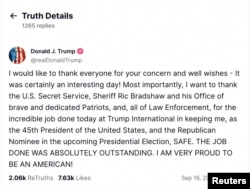 Declarația lui Trump de pe rețeaua sa socială, în urma tentativei de asasinat.