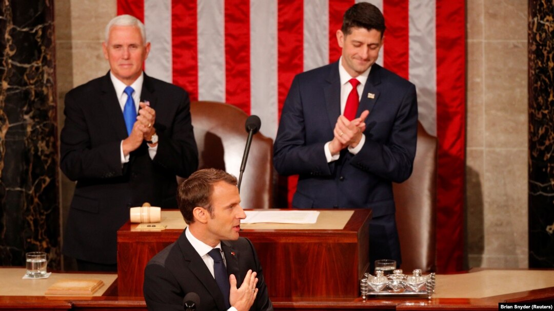Emmanuel Macron tokom obraćanju američkom Kongresu 25. aprila 2018.