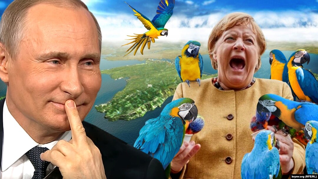 Колаж із зображенням Володимира Путіна та Ангели Меркель