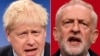 A combination of pictures created in London on November 1, 2019 shows Britain's Prime Minister and Conservative Party leader Boris Johnson (L) and Britain's main opposition Labour Party leader Jeremy Corbyn (R) giving speeches