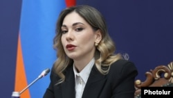 Armenian Justice Minister Srbuhi Galian speaks during a news conference, Yerevan, February 4, 2026.
