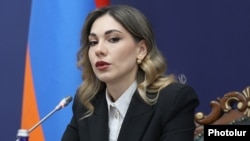 Armenian Justice Minister Srbuhi Galian speaks during a news conference, Yerevan, February 4, 2026.