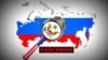 Generic – Map of Russia. United States sanctions against to Russia. Judge hammer United States of America, flag and emblem. 3d illustration