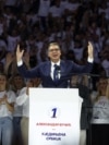 Ish-presidenti i Serbisë, Aleksandar Vuçiq, gjatë një tubimi të Partisë Përparimtare Serbe (SNS) në pushtet, në prag të zgjedhjeve parlamentare, në Beograd, Serbi, më 3 tetor 2026.