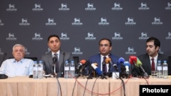 Armenia - Lawyers and other representatives of former President Robert Kocharian hold a news conference in Yerevan, 30 July 2018.