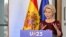 Președinta Comisiei Europene, Ursula von der Leyen în timpul conferinței de presă comună cu prim-ministrul Spaniei Pedro Sanchez, 3 iulie 2023.